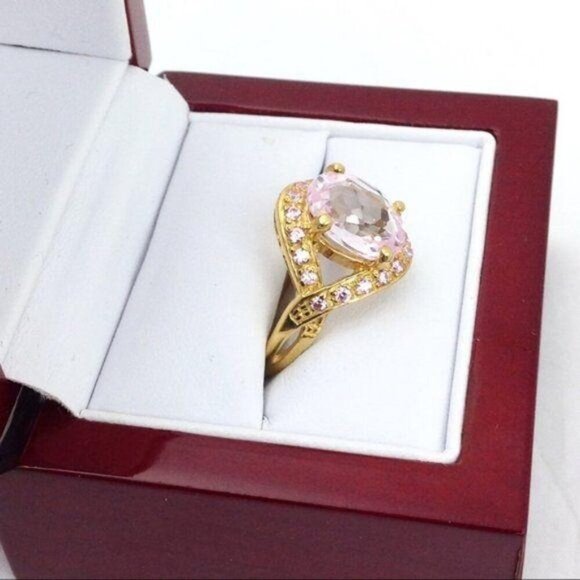 Faceted Pale Pink‎ Kunzite Cocktail Ring Set in Gold Tone Sterling Silver - 7 - Picture 7 of 16